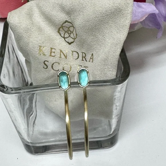 Kendra Scott, Small Pepper Gold Hoop Aqua Blue Illusion Earrings - Picture 3 of 7